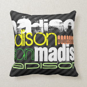Coussin Nom personnalisé Motif sur bandes noires et grises