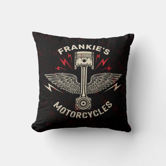 Coussin Nom personnalisé Motorcycle Piston Wings Biker Gar (Recto)