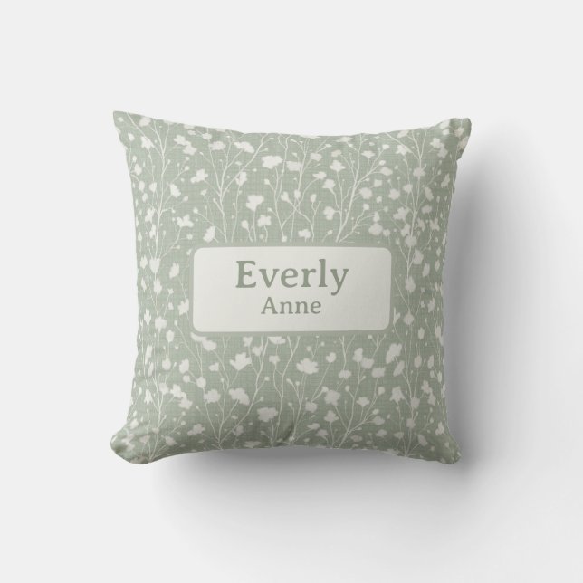 Coussin Nom personnalisé Nursery Decor Farmhouse Floral (Recto)