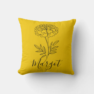Coussin Nom personnalisé Octobre Marigold Flower de naissa