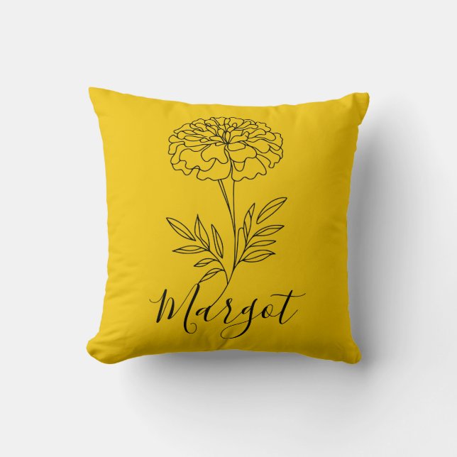 Coussin Nom personnalisé Octobre Marigold Flower de naissa (Recto)