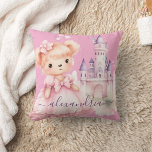 Coussin Nom personnalisé Ourson Rose Mignon Fille