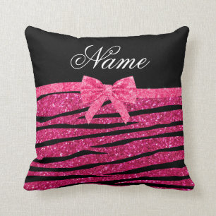 Coussin Nom personnalisé parties scintillant rose chaud z