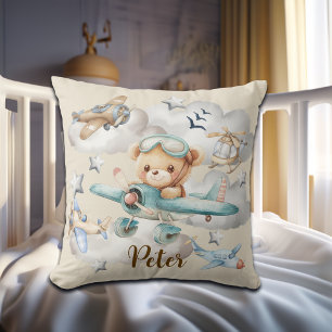 Coussin Nom personnalisé Pilote Ours en peluche