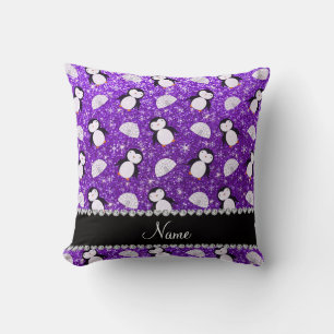 Coussin Nom personnalisé pingouins de parties scintillant 
