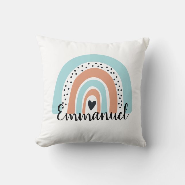 Coussin Nom personnalisé Rainbow Heart Blue Peach (Recto)