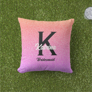 Coussin Nom personnalisé Rose Parties scintillant or Bride