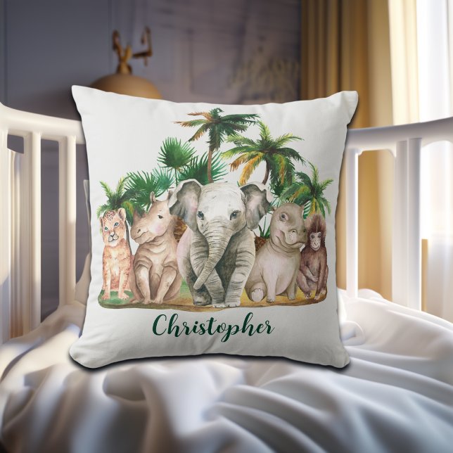 Coussin Nom personnalisé Safari Animaux Palm Trees (Créateur téléchargé)