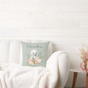 Coussin Nom personnalisé Sage de script Ours polaire vert
