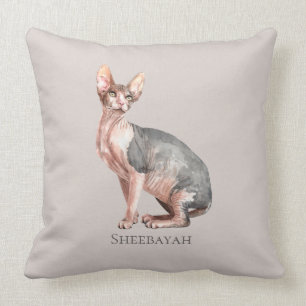 Coussin Nom personnalisé Sphynx chat sans cheveux motif