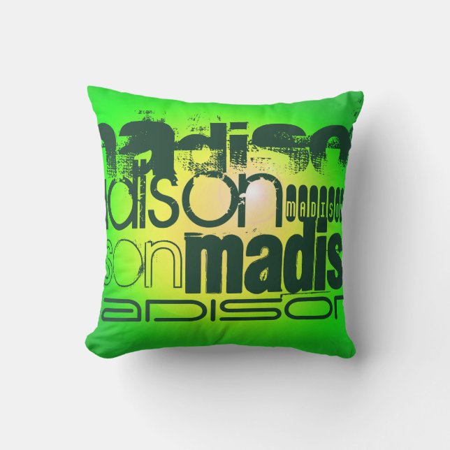 Coussin Nom personnalisé sur Neon Yellow & Green (Recto)