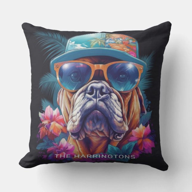 Coussin Nom personnalisé Tropical Vacances Chien (Recto)