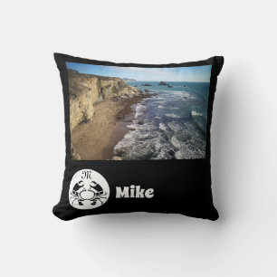 Coussin Nom photo du monogramme de crabe noir