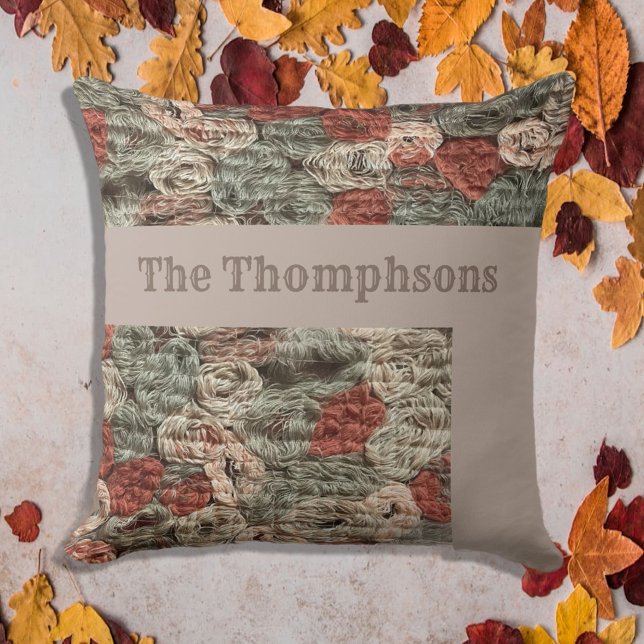 Coussin Nom script rustique ferme beige chute géométrique (Créateur téléchargé)