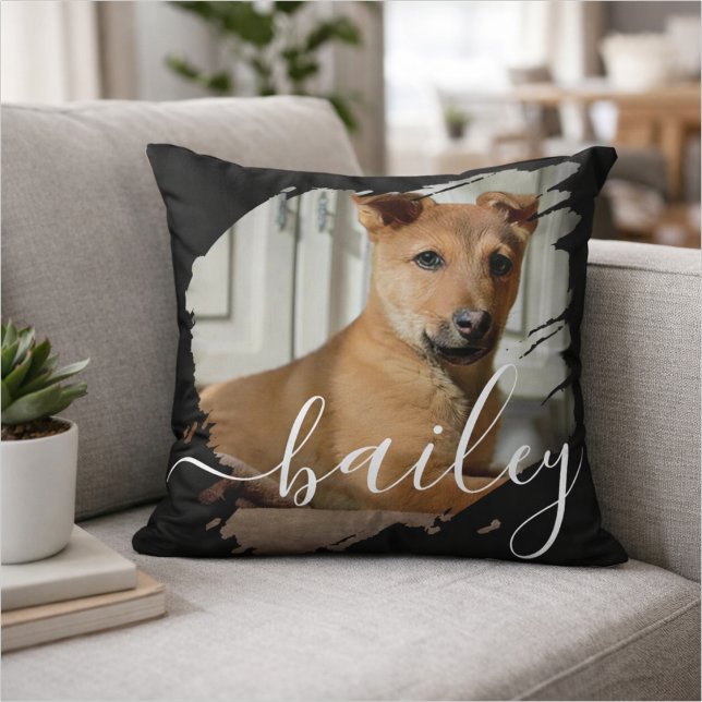 Coussin Nom simple moderne élégant chic de l'animal et pho (Créateur téléchargé)