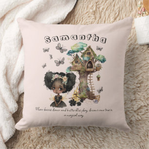 Coussin Nom Texte Magique Bois Fée Papillon