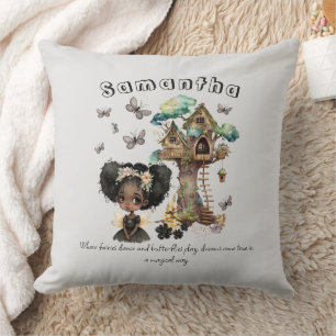 Coussin Nom Texte Magique Bois Fée Papillon