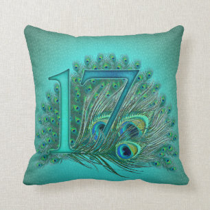 Coussin nombre d'âge de modèle de paon de 17 anniversair
