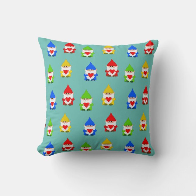 Coussin Nomes multicolores mignons sur turquoise (Recto)