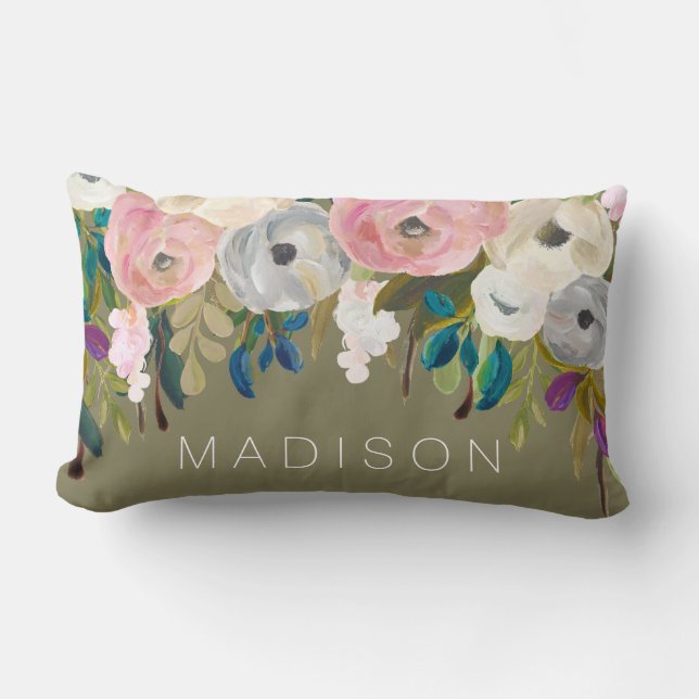 Coussin nommé personnalisé floral peint (Recto)