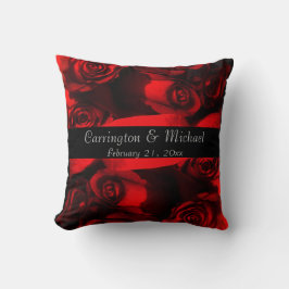Coussin Noms/anniversaire - bouquet de rose de cramoisi
