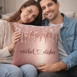 Coussin Noms de couple personnalisés avec effet de dégouli