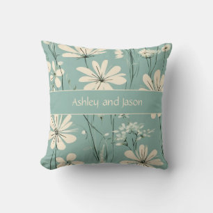 Coussin Noms de couple personnalisés Floral Mid Century Mo