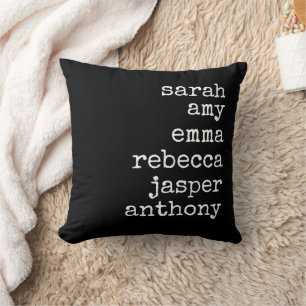 Coussin Noms de famille personnalisés en noir et blanc Mon