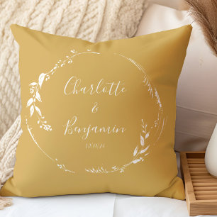 Coussin Noms de mariage de script personnalisé botanique J