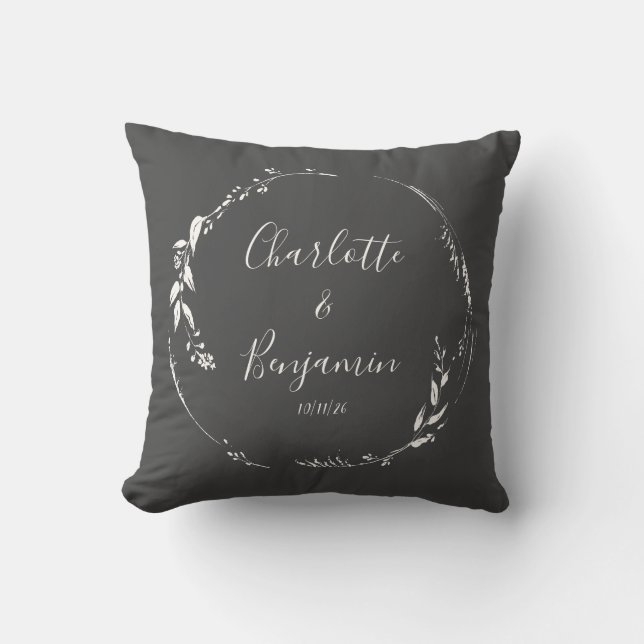 Coussin Noms de mariage personnalisés en script botanique  (Recto)