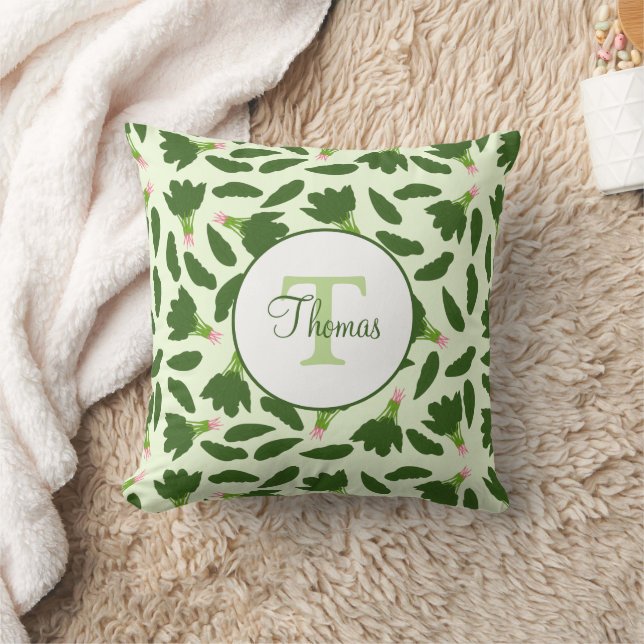 Coussin Noms de monogrammes Motifs Feuille d'épinards vert (Couverture)