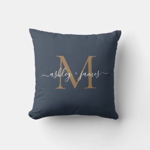 Coussin Noms de script de monogramme d'or élégant Mariage 