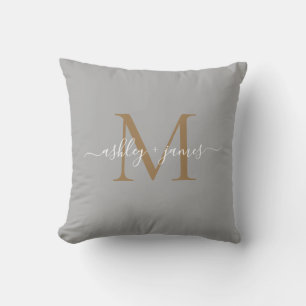 Coussin Noms de script de monogramme doré élégant Mariage 