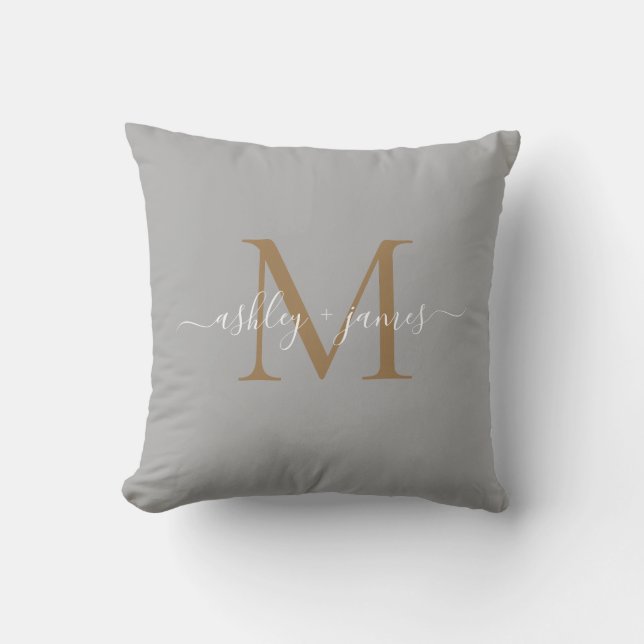 Coussin Noms de script de monogramme doré élégant Mariage  (Recto)