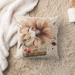 Coussin Nook d'oiseaux en fleurs rustiques