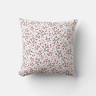 Coussin Nordic Folk Art Red Blue Berries and Branches