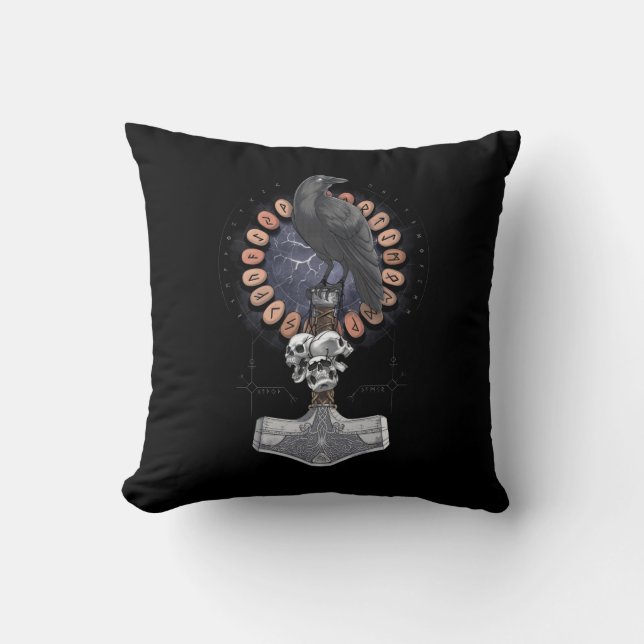 Coussin Norse Viking Raven Hammer (Recto)