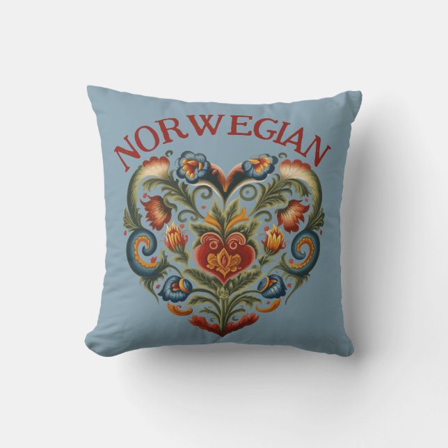 Coussin Norvégien Rosemaling Folk Art Heart (Recto)