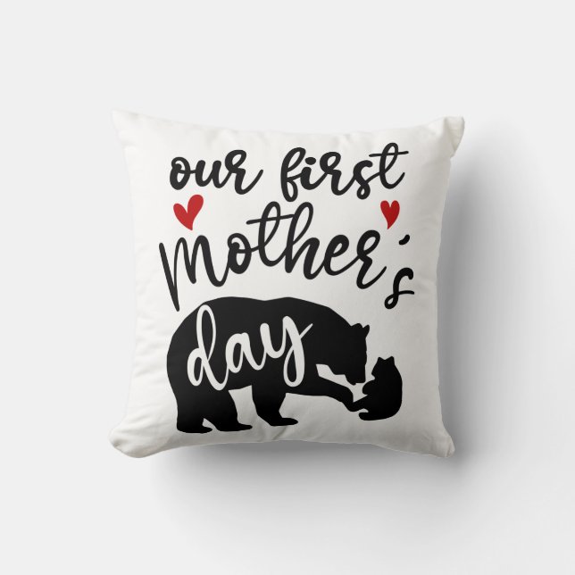 Coussin Nos premiers Coeurs de la Fête des mères Mama Bear (Recto)