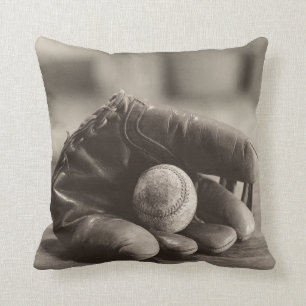 Coussin Nostalgie de base-ball - gant et base-ball