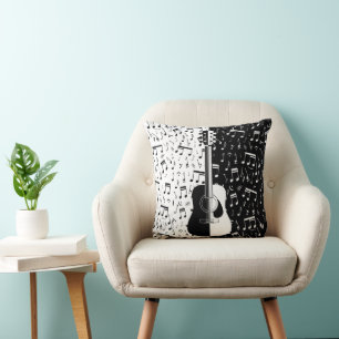 Coussin Note noire et blanche contemporaine de guitare et