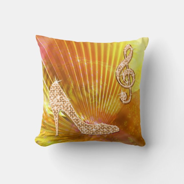 Coussin Note orange scintillante de musique et talon (Recto)