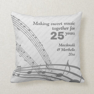 Coussin Notes de musique   Moderne   25e Mariage ARGENT