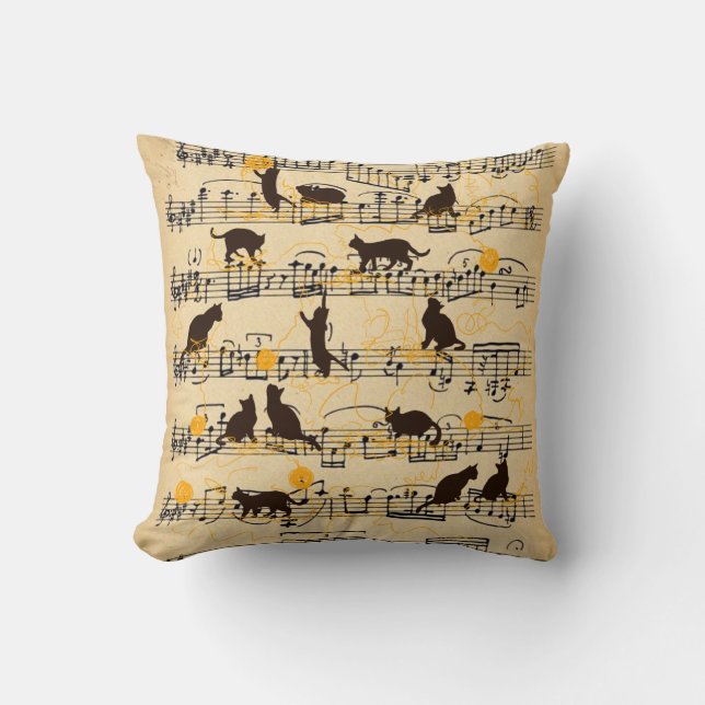 Coussin Notes musicales et chatons (Recto)
