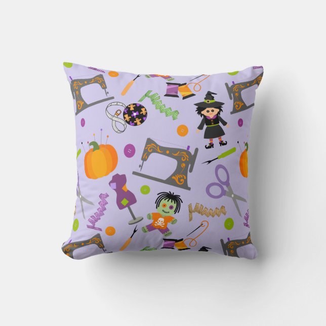 Coussin Notions de couture de la marmite d'Halloween (Recto)