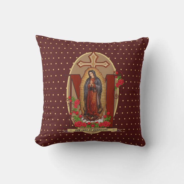 Coussin Notre Dame de Guadalupe Père Noël Maria Vierge esp (Recto)