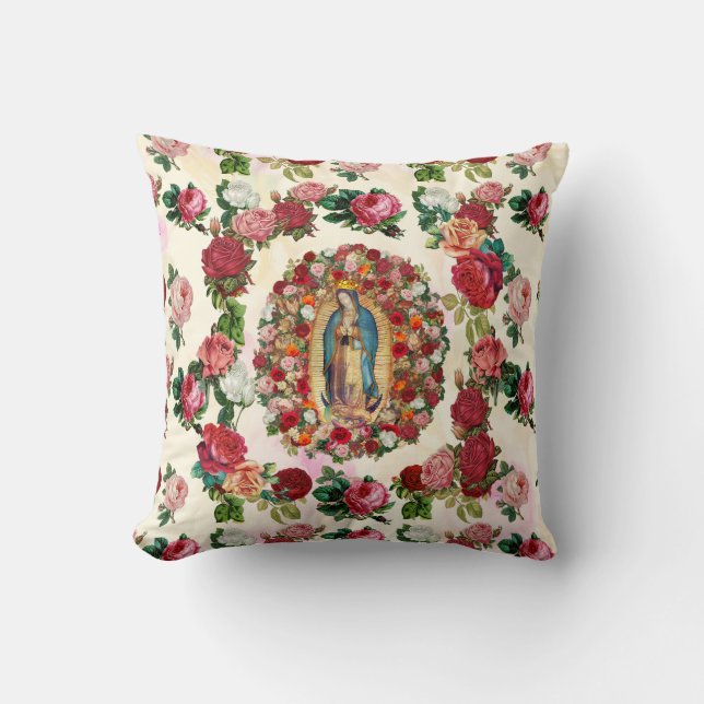 Coussin Notre-Dame de Guadalupe Roses Potpourri (Recto)