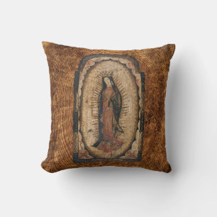Coussin Notre-Dame de Guadalupe Vierge Marie Bois Look