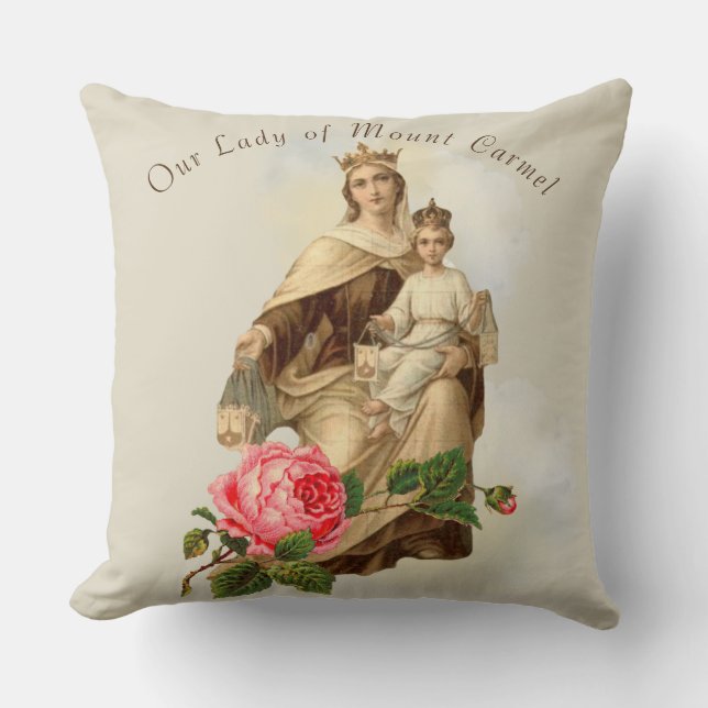 Coussin Notre Dame du Mont Carmel Baby Jésus Prière (Recto)