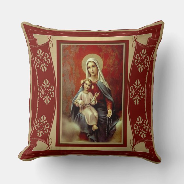 Coussin Notre Madame de l'or de rouge du chapelet w/Jesus (Recto)